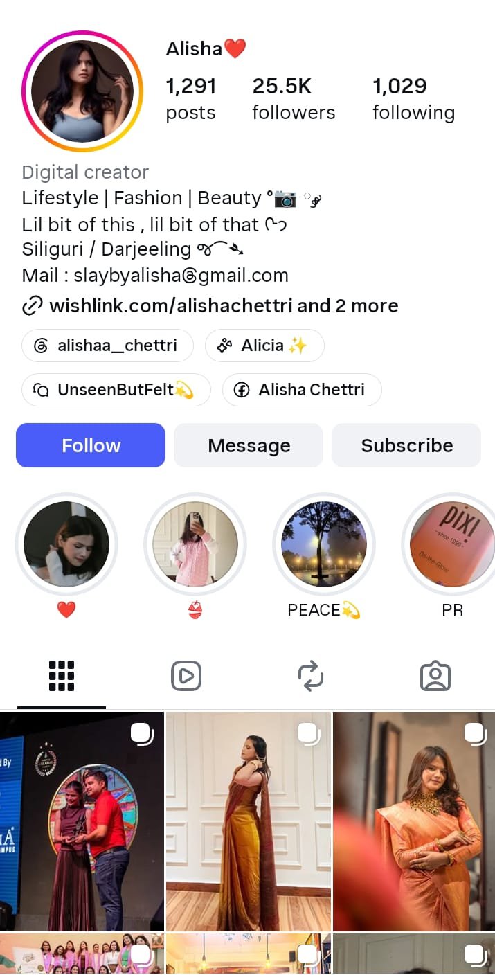 Alisha Chettri — Instagram growth with Orgix Media
